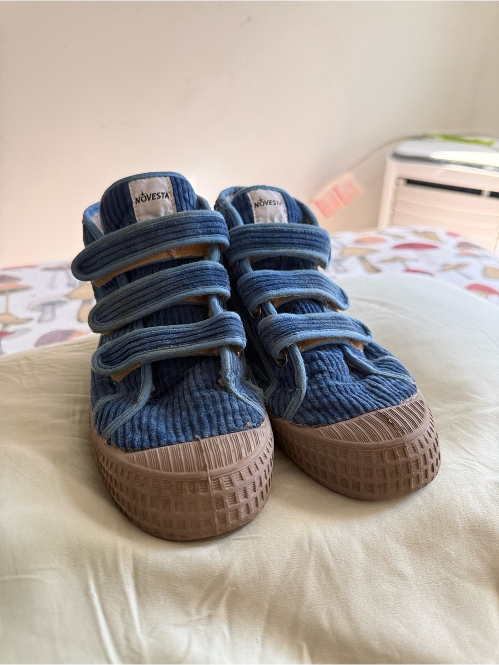 Novesta Kids Blue Corduroy Triple-Strap Sneakers